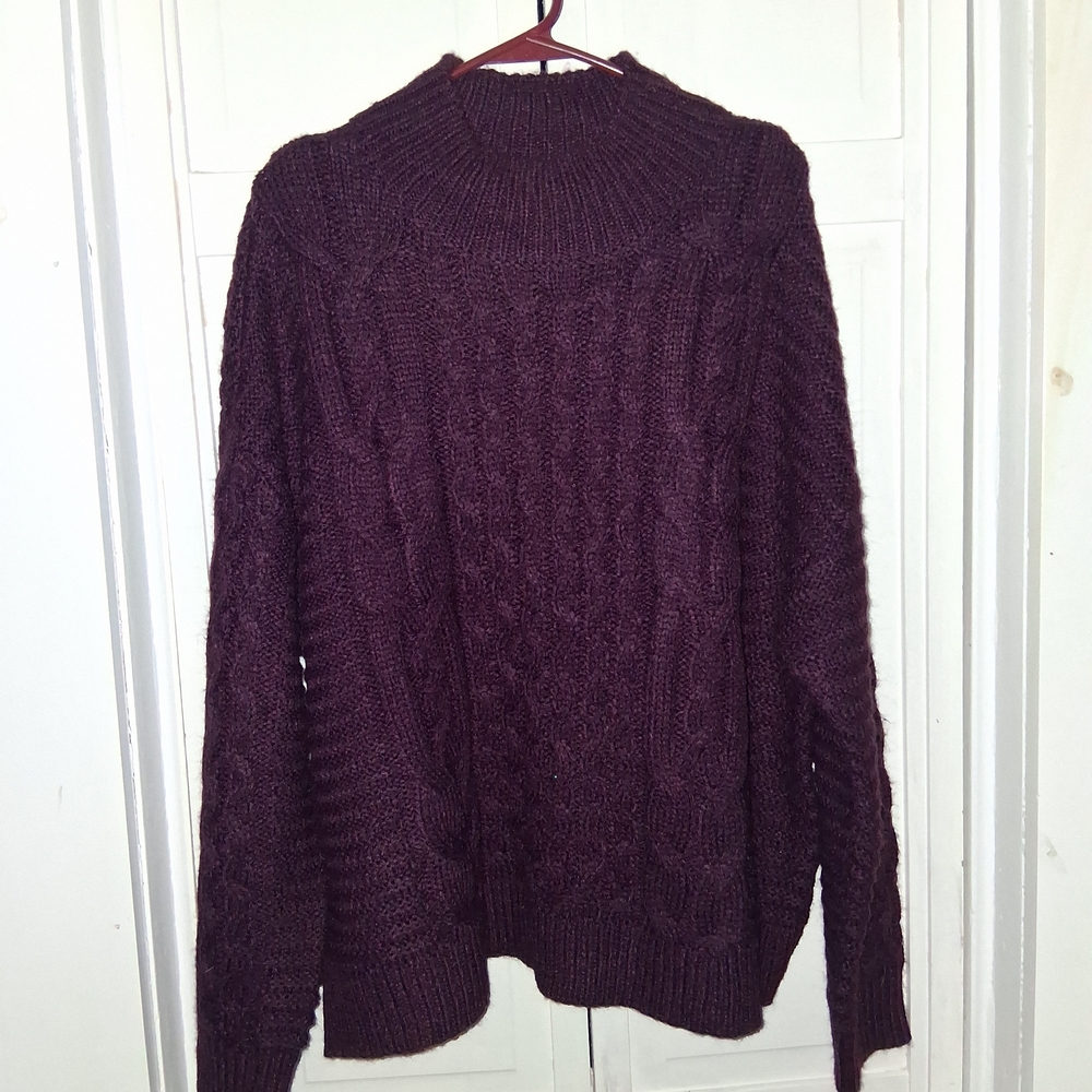 Margeaux & Ellie Women's Cable Knit Turtleneck Sweater - Purple XL